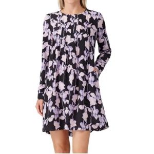 Diane von Furstenberg Black and Lilac Floral Silk Dress
